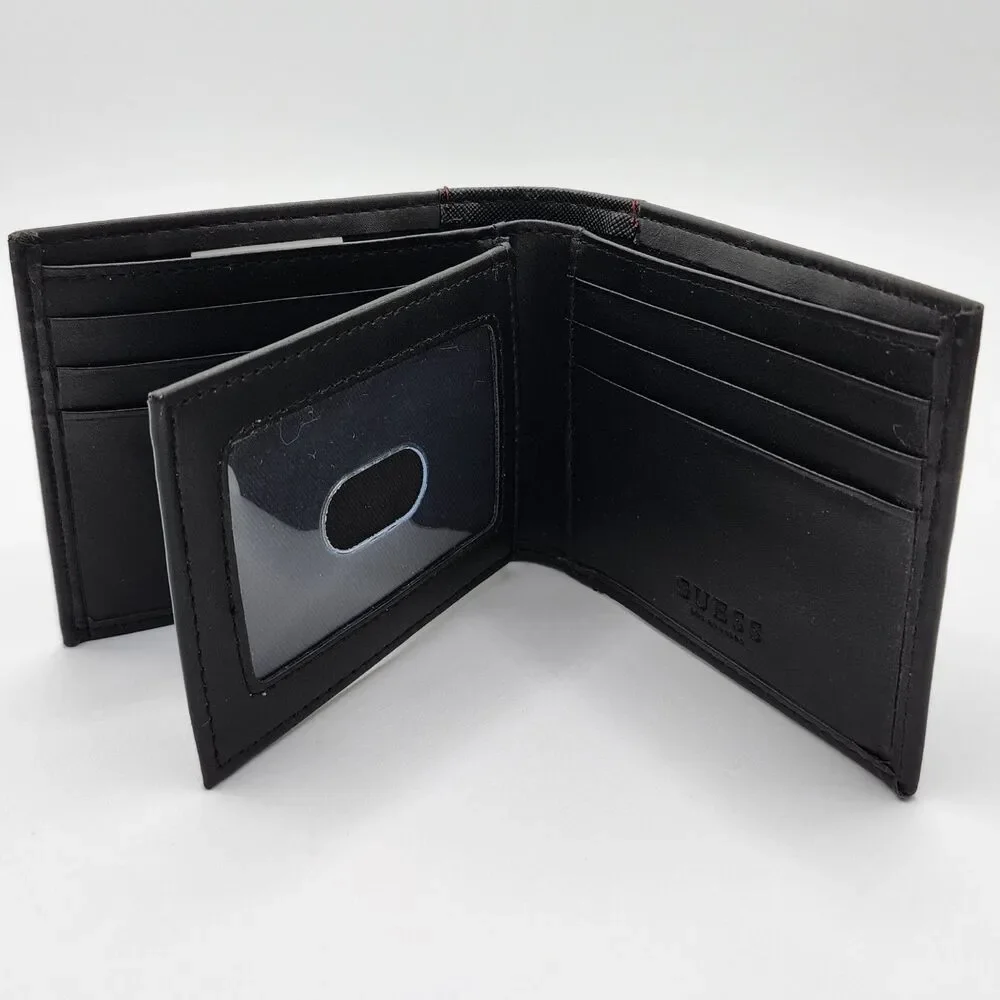 Guess - Black Leather Bifold Wallet w/ Red Stitching (NWT, RFID-Blocking)